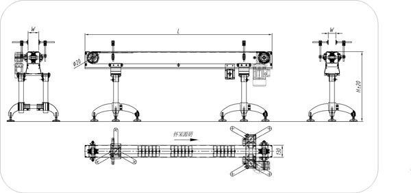 轉彎滾珠鏈板輸送機示意圖 轉彎滾珠鏈板輸送機示意圖
